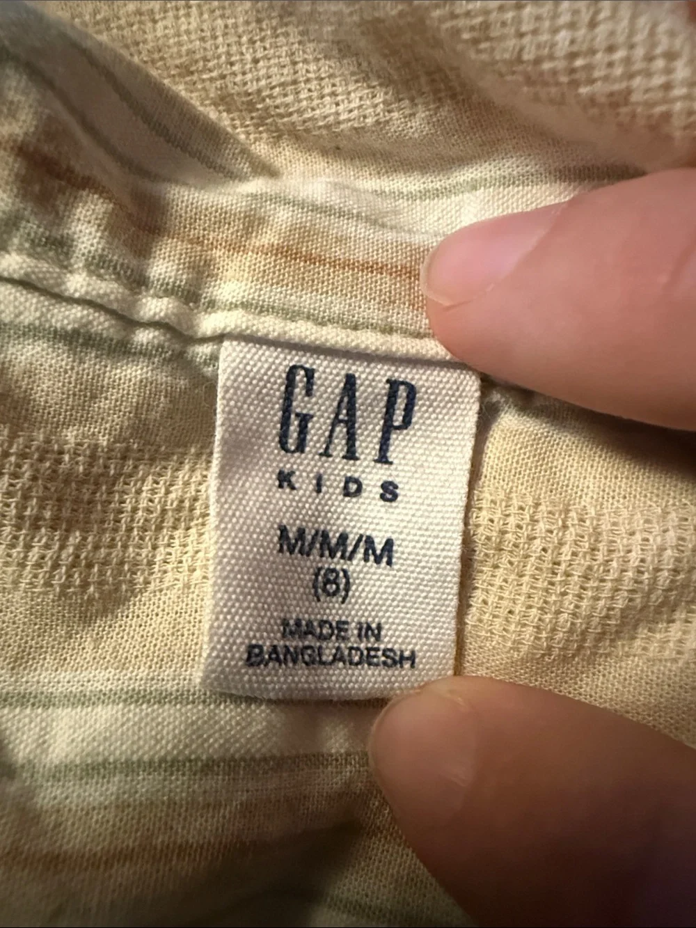 GAP Beige and White Striped Button-Down Shirt short sleeve
